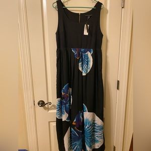 NWT Grace Elements Black Long Dress Sleeveless Floral Size L